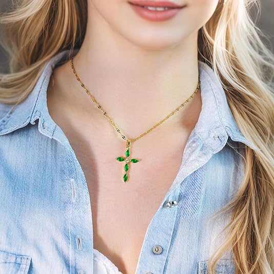 Émeraude Croix Collier | Or