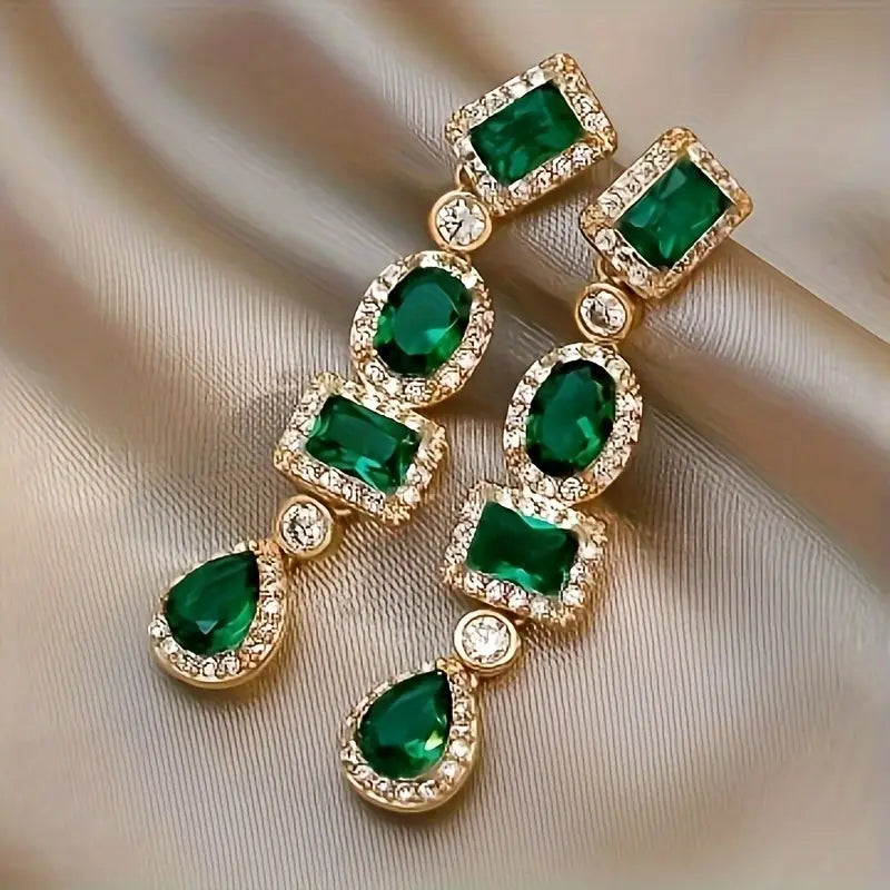 Or Émeraude Multi-Shape Boucles d'Oreilles Pendantes