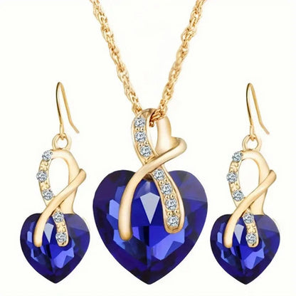 Or Saphir Cœur Collier et Boucles d'Oreilles Set
