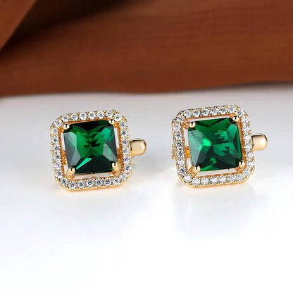 Doré Vert Carré Zircone Boucles d'Oreilles | Or