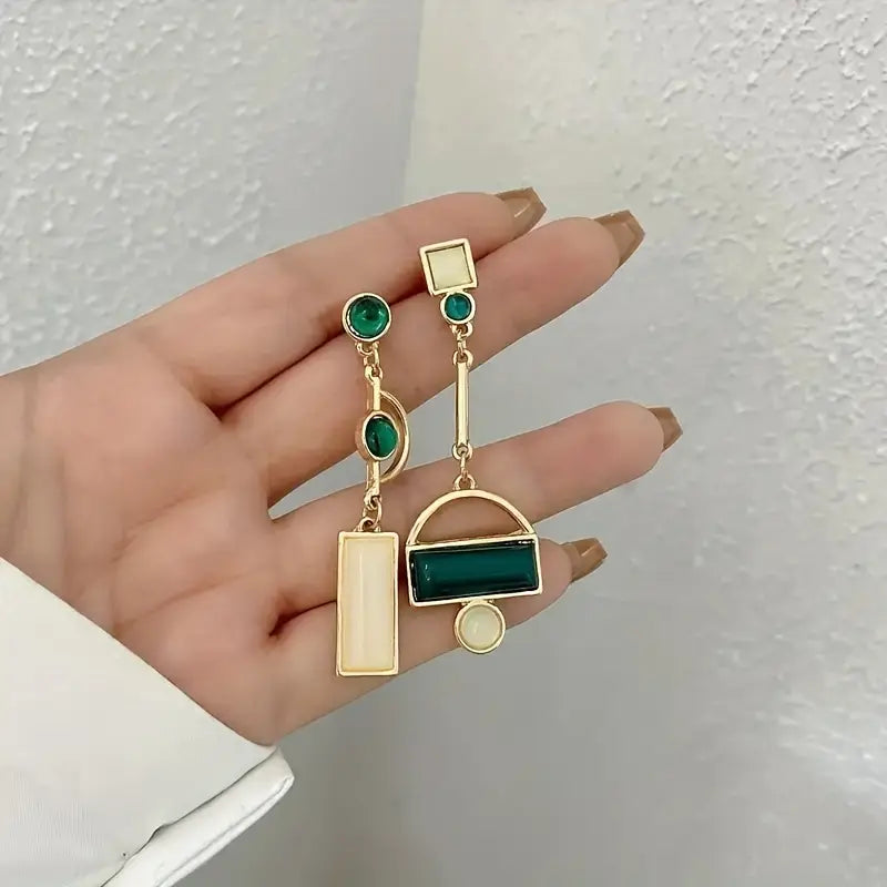 Or Émeraude Géométrique Boucles d'Oreilles Pendantes