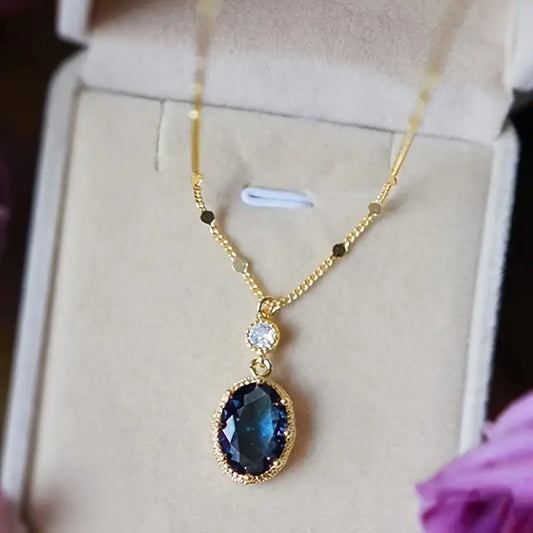 Or Saphir Ovale Pendante Collier