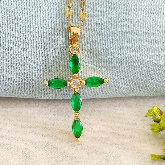 Émeraude Croix Collier | Or