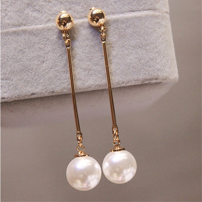 Or Long Perle Boucles d'Oreilles Pendantes