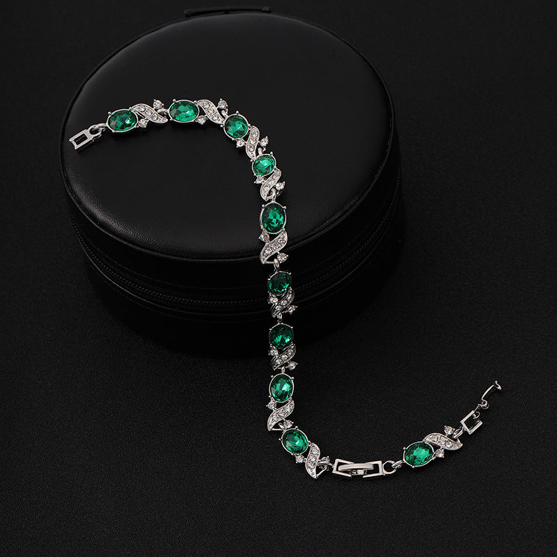 Argent Émeraude Vintage Maillon Bracelet