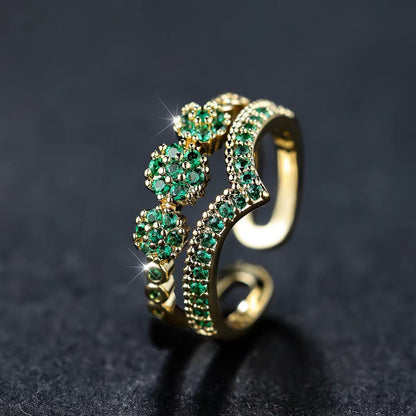 Or Émeraude Cluster Bague