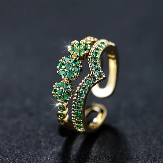 Or Émeraude Cluster Bague