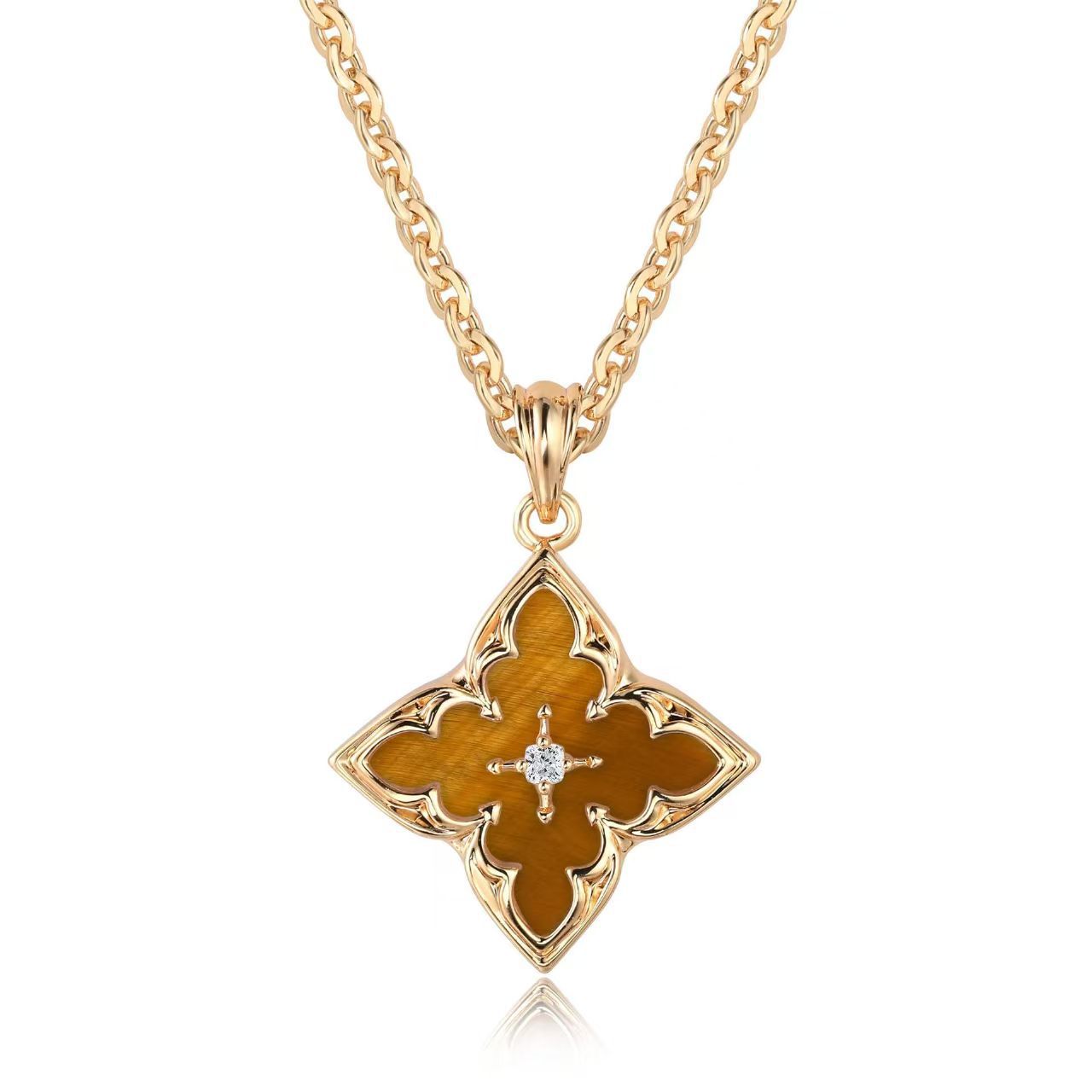 Marron Clover Collier à Pendentif | Or