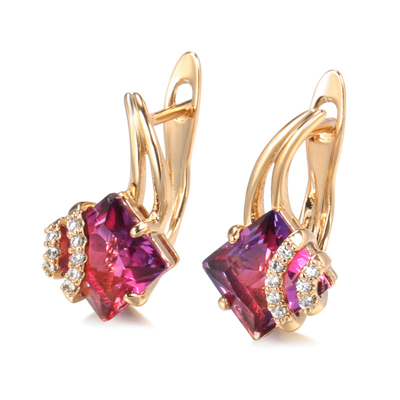 Crimson Carré Cristal Boucles d'Oreilles | Rosegold