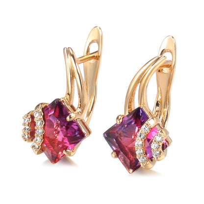 Crimson Carré Cristal Boucles d'Oreilles | Rosegold