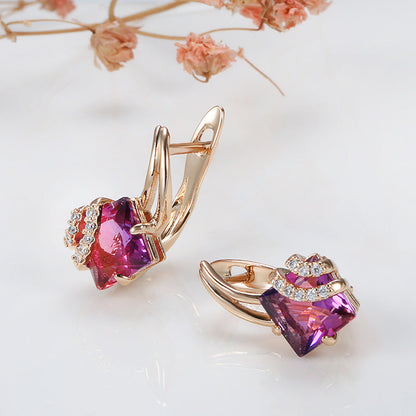 Crimson Carré Cristal Boucles d'Oreilles | Rosegold