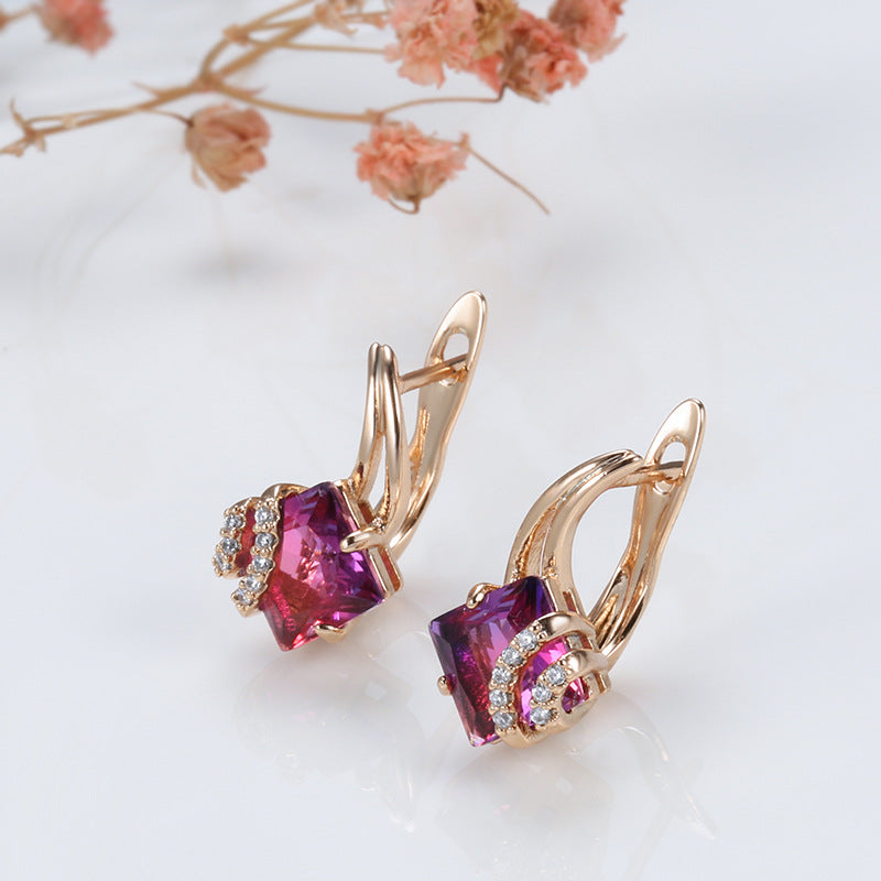 Crimson Carré Cristal Boucles d'Oreilles | Rosegold