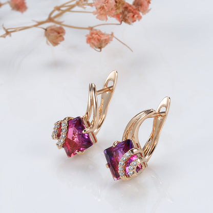 Crimson Carré Cristal Boucles d'Oreilles | Rosegold