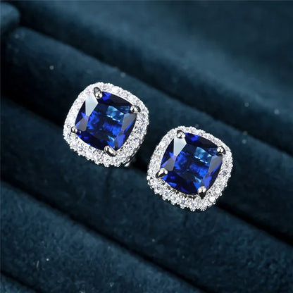 Argent Saphir Halo Puces d'Oreilles