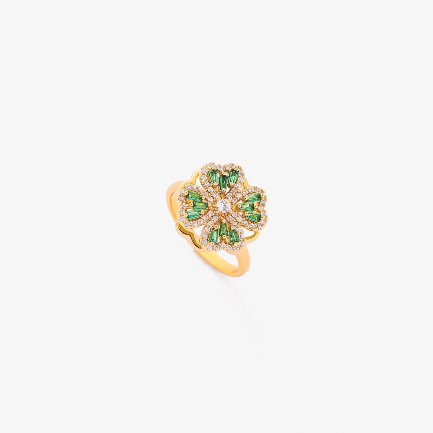 Émeraude Clover Bague Tournante | Or