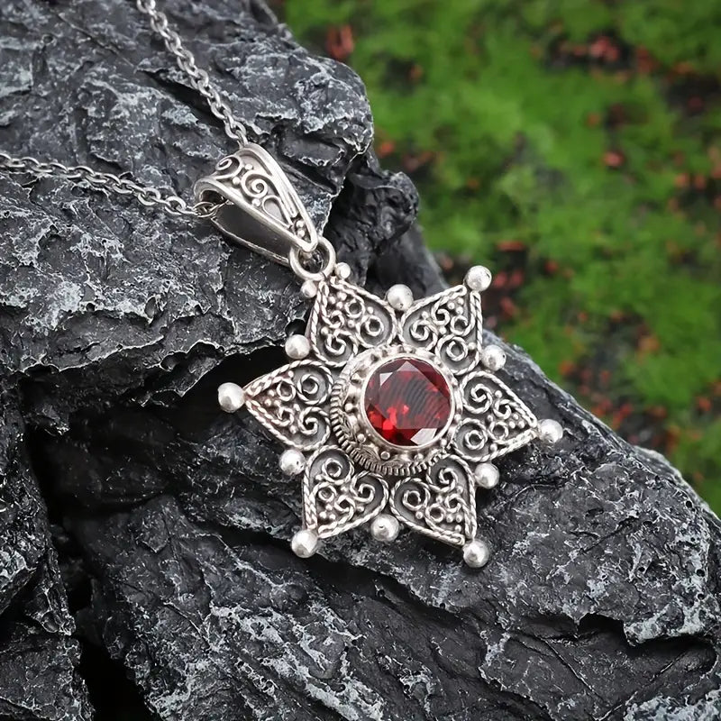 Argent Rubis Étoile Collier à Pendentif