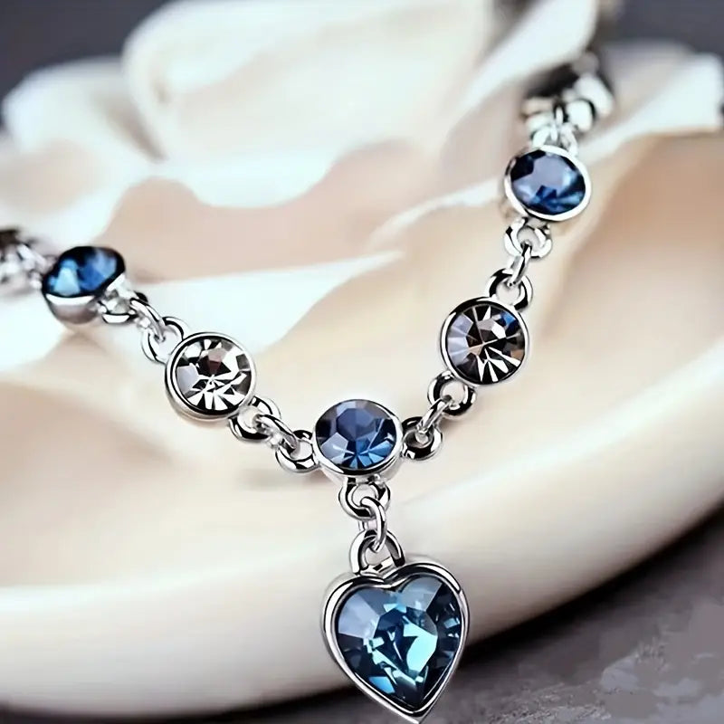 Argent Saphir Cœur Bracelet Chaîne
