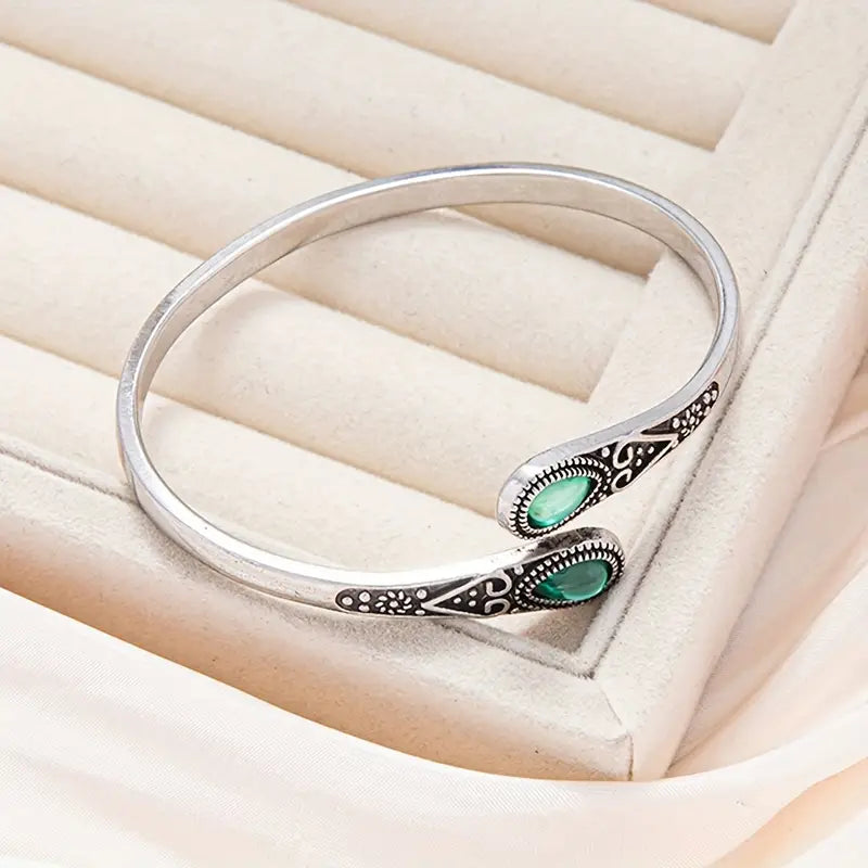 Argent Émeraude Vintage Jonc