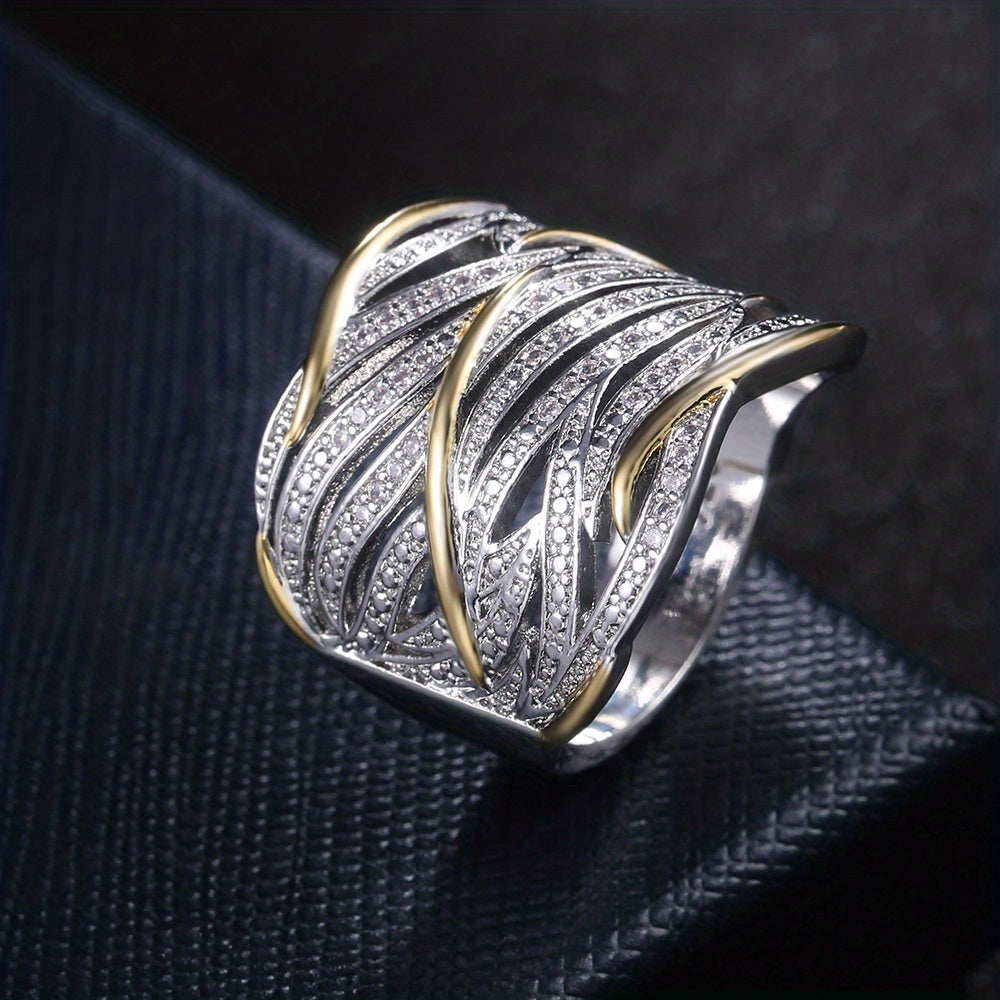 Argent et Or Tissé Anneau Bague