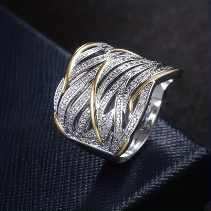 Argent et Or Tissé Anneau Bague