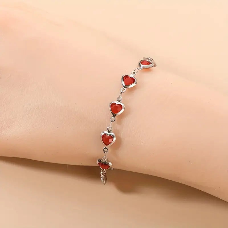 Argent Rubis Cœur Bracelet Chaîne