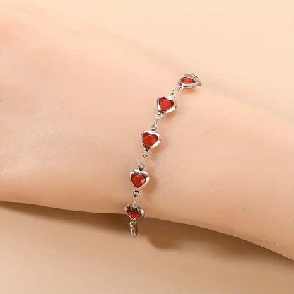 Argent Rubis Cœur Bracelet Chaîne