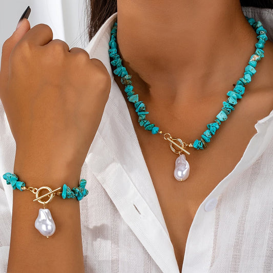 Turquoise & Perle Collier Bracelet Set