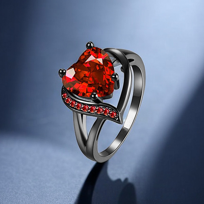 Argent Rubis Cœur Bague