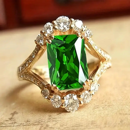 Or Émeraude Halo Bague