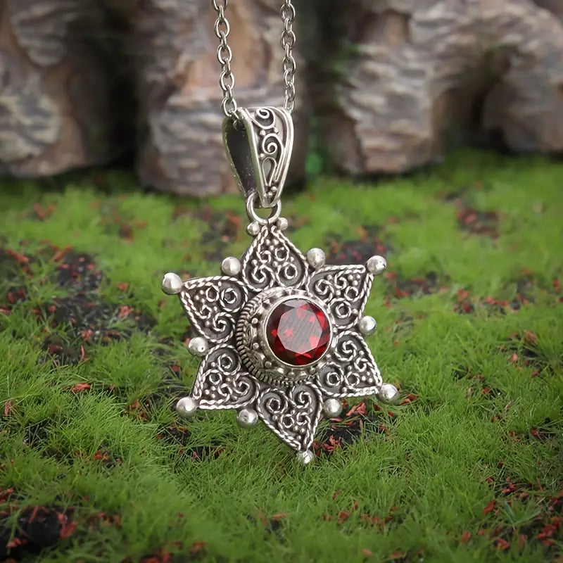 Argent Rubis Étoile Collier à Pendentif