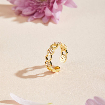 Or Géométrique Bague Ouverte