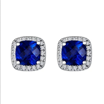 Argent Saphir Halo Puces d'Oreilles