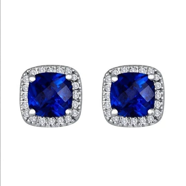 Saphir Carré Puces d'Oreilles | Or Blanc