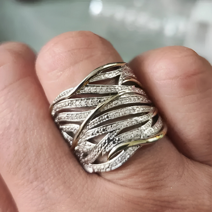 Argent et Or Tissé Anneau Bague