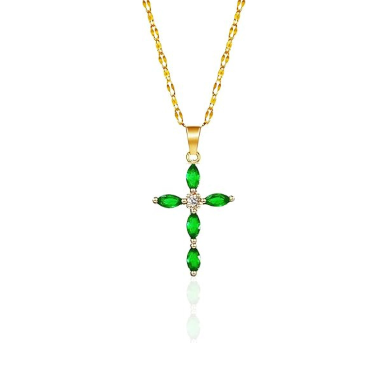 Émeraude Croix Collier | Or