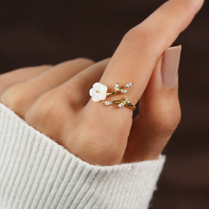Or Floral et Leaf Bague Ouverte