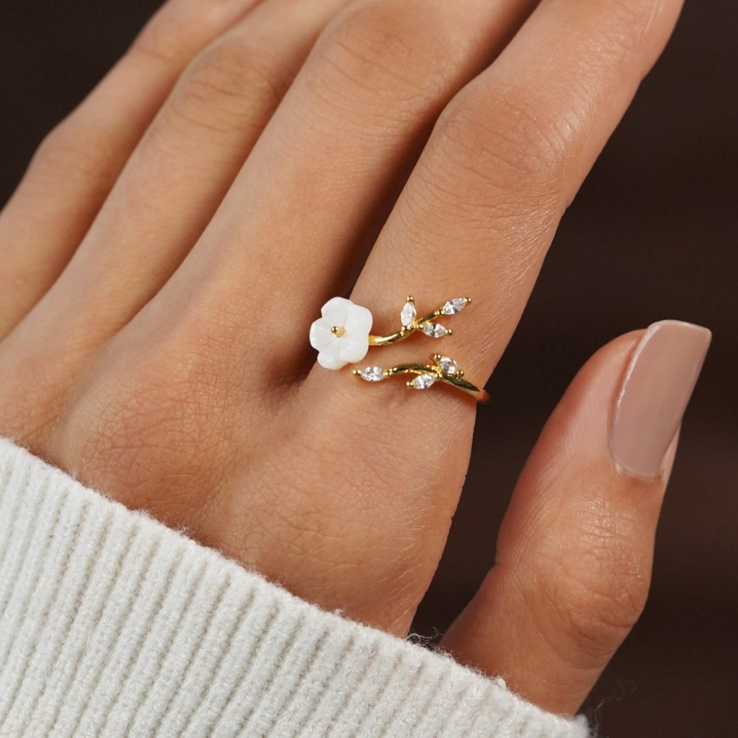 Or Floral et Leaf Bague Ouverte